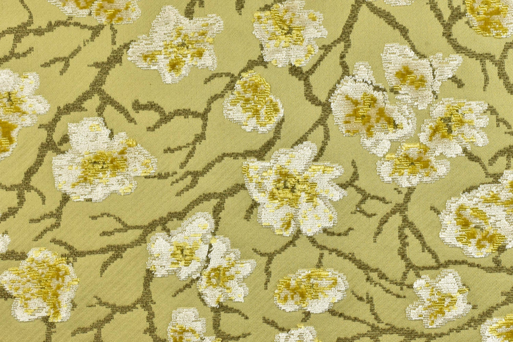 Heavyweight Vintage Chartreuse Gold Floral Cut Velvet Upholstery Fabric For Chair|Luxury Flower Sofa Fabric|French Country Furniture Fabric