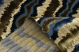 Heavy Weight Blue Gold Cut Velvet Uphosletry Fabric|Abstract Wavy Stripe Upholstery|Luxury Interior Design Fabric For Chair Sofa Pillow