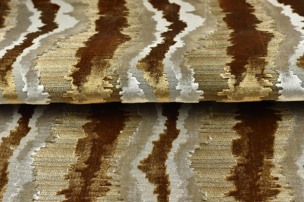 Heav Weight Gold Beige Cut Velvet Uphosletry Fabric|Abstract Wavy Stripe Upholstery|Luxury Interior Design Fabric For Chair Sofa Pillow