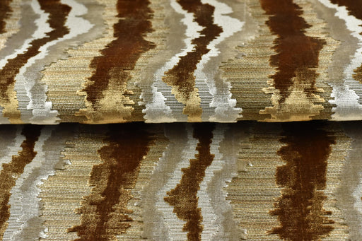 Heav Weight Gold Beige Cut Velvet Uphosletry Fabric|Abstract Wavy Stripe Upholstery|Luxury Interior Design Fabric For Chair Sofa Pillow