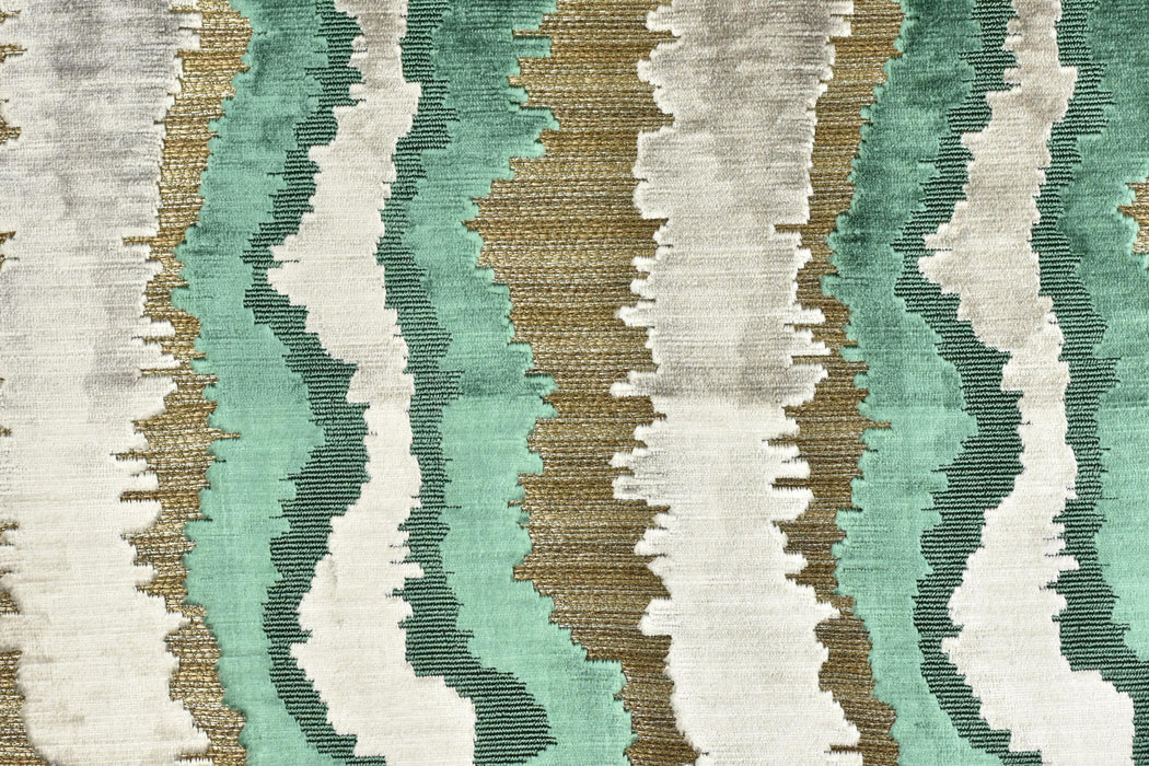 Heav Weight Turquoise Gold Cut Velvet Uphosletry Fabric|Abstract Wavy Stripe Upholstery|Luxury Interior Design Fabric For Chair Sofa Pillow
