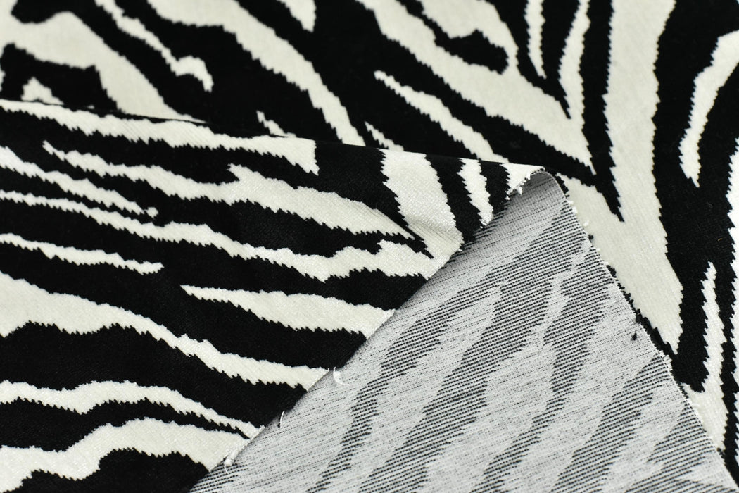 Heavy Weight Luxury Black White Zebra Abstract Animal Skin Print Cut Velvet Upholstery Fabric For Chair Couch|Geometric Wild Animal Fabric