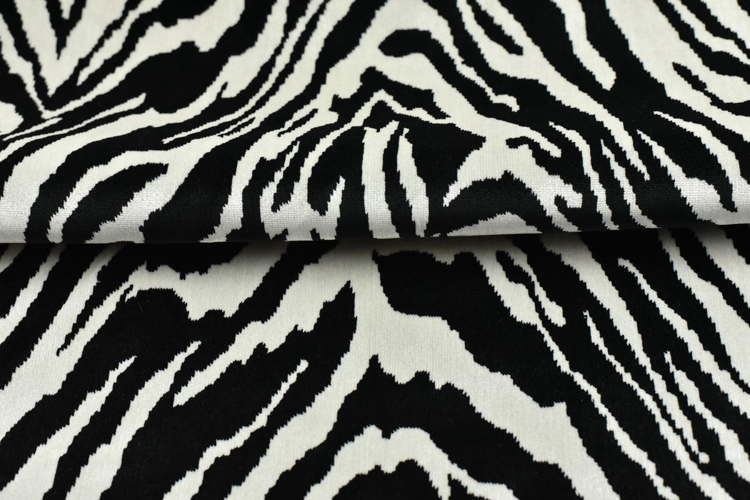 Heavy Weight Luxury Black White Zebra Abstract Animal Skin Print Cut Velvet Upholstery Fabric For Chair Couch|Geometric Wild Animal Fabric