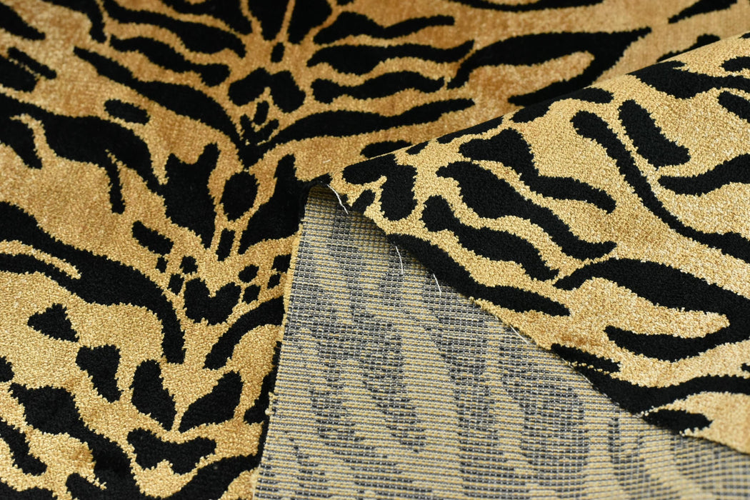 Heavy Weight Luxury Black Gold Tiger Stripe Animal Print Cut Velvet Upholstery Fabric For Chair Couch|Abstract Geometric Wild Animal Fabric