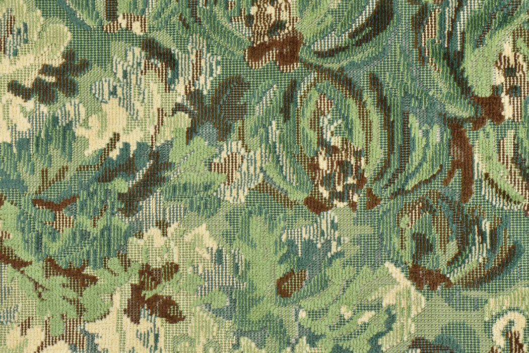 Designer Heavy Weight Cotton Linen Blend Green Teal Floral Cut Velvet Upholstery Fabric For Chair|Vintage Botanical Fabric for Sofa Cushion