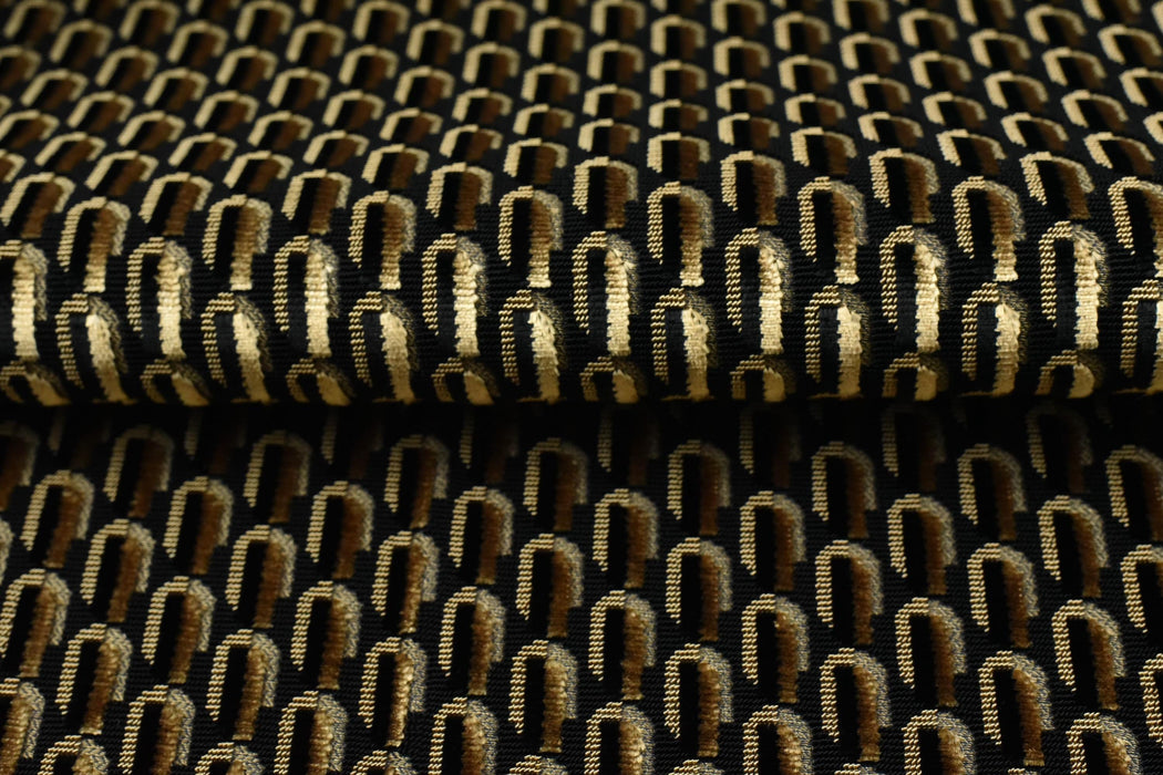 Designer Heavy Weight Black Gold Geometric Cut Velvet Upholstery Fabric For Chair|Viscose Rayon Blend Luxury Furniture Fabric for Sofa