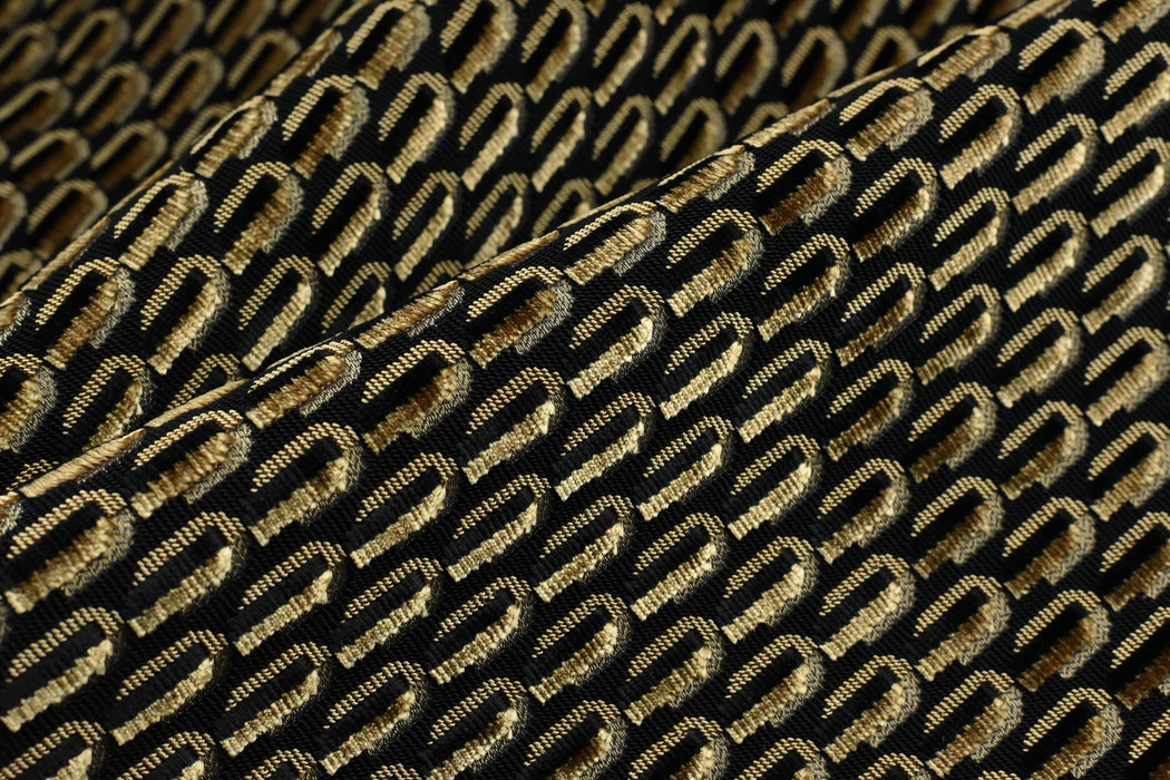 Designer Heavy Weight Black Gold Geometric Cut Velvet Upholstery Fabric For Chair|Viscose Rayon Blend Luxury Furniture Fabric for Sofa