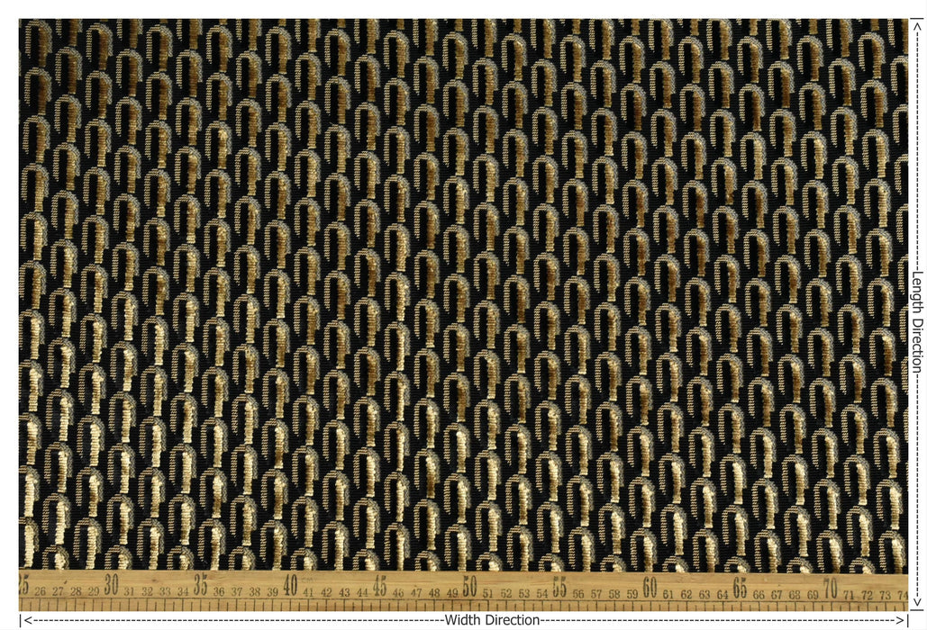 Designer Heavy Weight Black Gold Geometric Cut Velvet Upholstery Fabric For Chair|Viscose Rayon Blend Luxury Furniture Fabric for Sofa