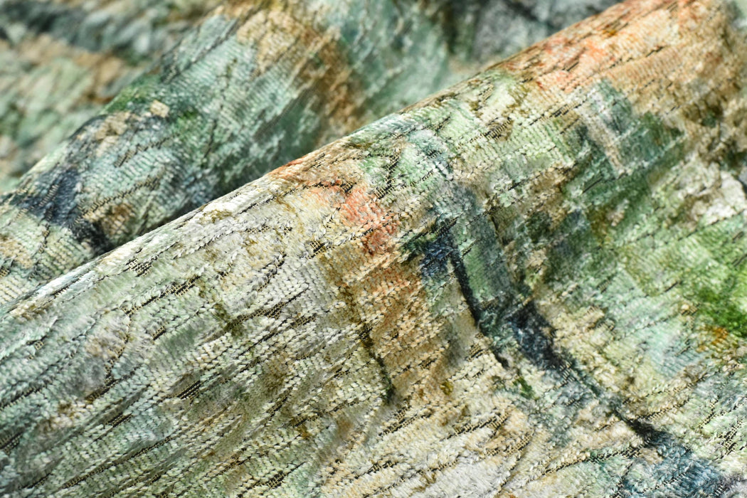 Designer Heavy Weight Abstract Painterly Cut Velvet Upholstery Fabric For Chair|Watercolor Green Blue Cream Velvet for Sofa Furniture