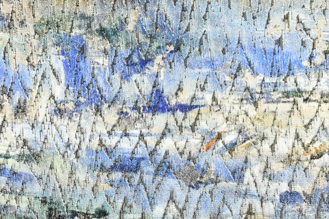 Designer Heavy Weight Abstract Painterly Cut Velvet Upholstery Fabric For Chair|Watercolor Green Blue Cream Velvet for Sofa Furniture