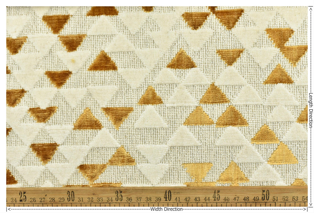 Heavy Weight Cotton Linen Blend Gold Geometric Cut Velvet Upholstery Fabric For Chair|Triangle Velvet|Vintage Furniture Fabric for Sofa