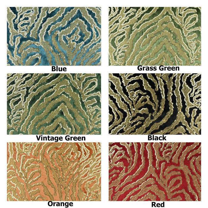 Heavy Weight Luxury Green Gold Sequin Embroidered Zebra Cut Velvet Upholstery Fabric|Designer Abstract Striped Fabric for Sofa and Chair