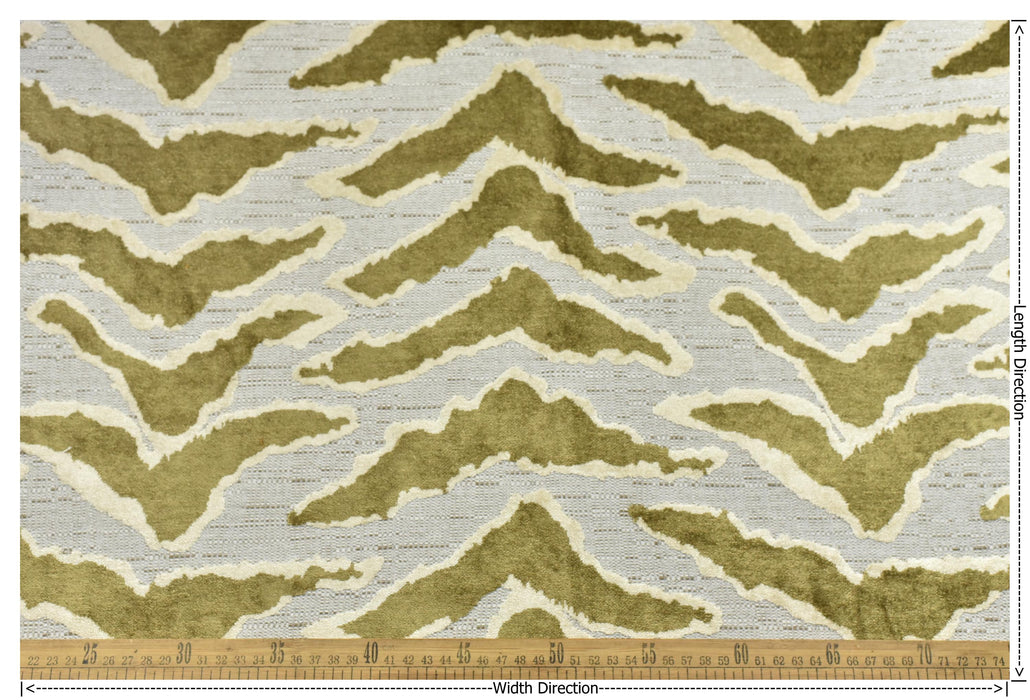 Heavy Weight Luxury Olive Gold Abstract Zebra Print Cut Velvet Upholstery Fabric|Gold Brown Animal Skin Geometric Fabric For Sofa Chair