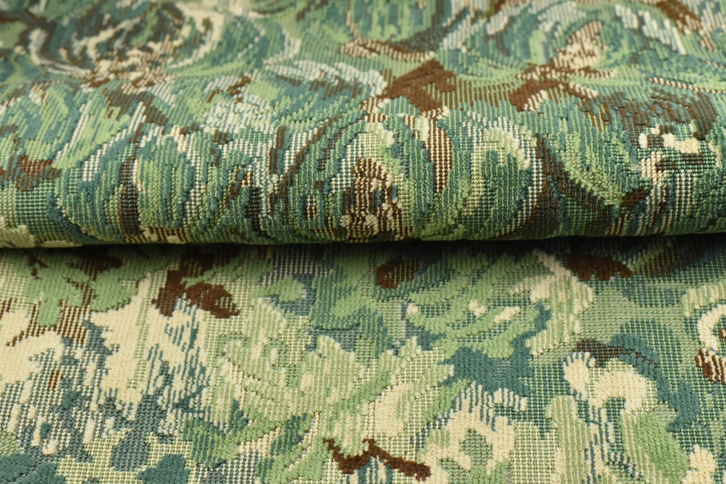 Designer Heavy Weight Cotton Linen Blend Green Teal Floral Cut Velvet Upholstery Fabric For Chair|Vintage Botanical Fabric for Sofa Cushion