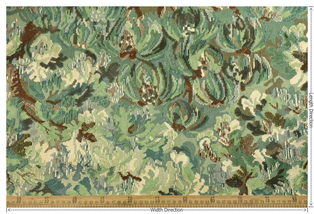 Designer Heavy Weight Cotton Linen Blend Green Teal Floral Cut Velvet Upholstery Fabric For Chair|Vintage Botanical Fabric for Sofa Cushion