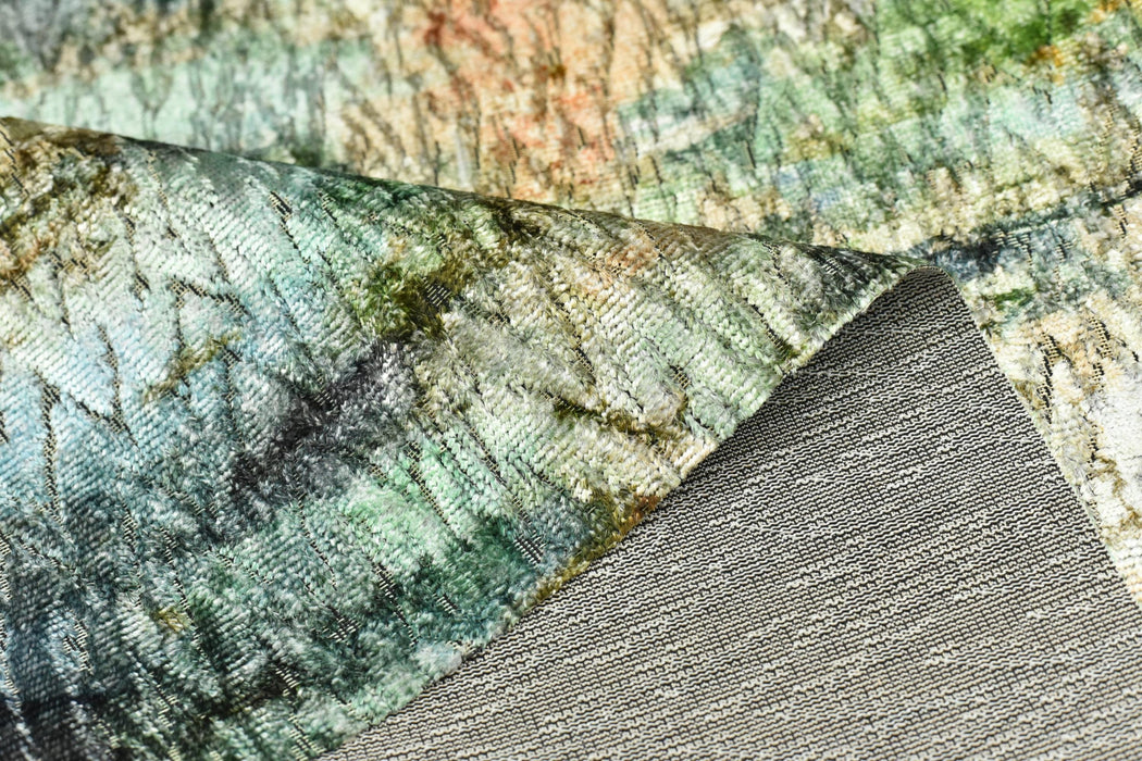 Designer Heavy Weight Abstract Painterly Cut Velvet Upholstery Fabric For Chair|Watercolor Green Blue Cream Velvet for Sofa Furniture