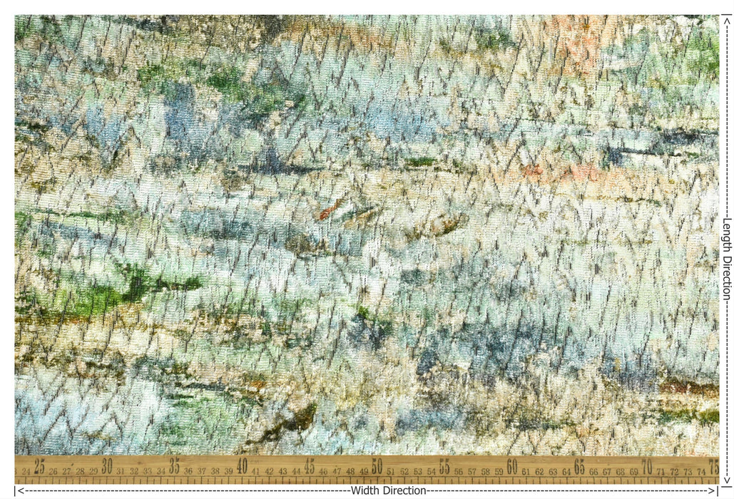 Designer Heavy Weight Abstract Painterly Cut Velvet Upholstery Fabric For Chair|Watercolor Green Blue Cream Velvet for Sofa Furniture