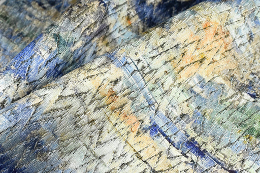 Designer Heavy Weight Abstract Painterly Cut Velvet Upholstery Fabric For Chair|Watercolor Blue Cream Rust Velvet for Sofa Furniture