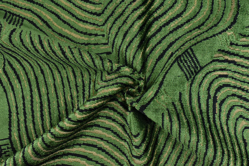 Heavy Weight Emerald Green Abstract Geometric Cut Velvet Upholstery Fabric For Chair|Wavy Contour Pattern|Luxury Designer Fabric for Sofa