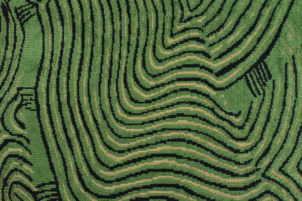 Heavy Weight Emerald Green Abstract Geometric Cut Velvet Upholstery Fabric For Chair|Wavy Contour Pattern|Luxury Designer Fabric for Sofa