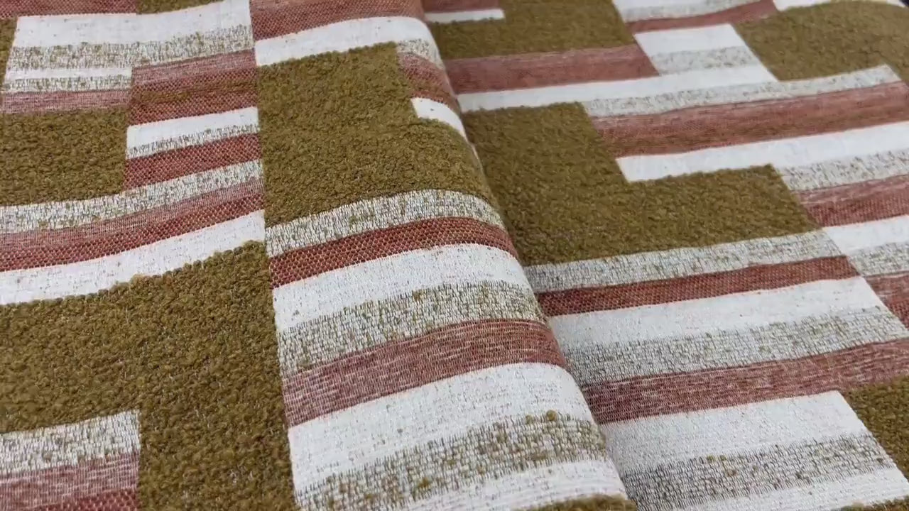 Rust/Brown Abstract Woven Geometric Boucle Upholstery Fabric By Yard For Ding Chair Reupholstery|Heavy Upholstery Fabric For Ottoman Bench