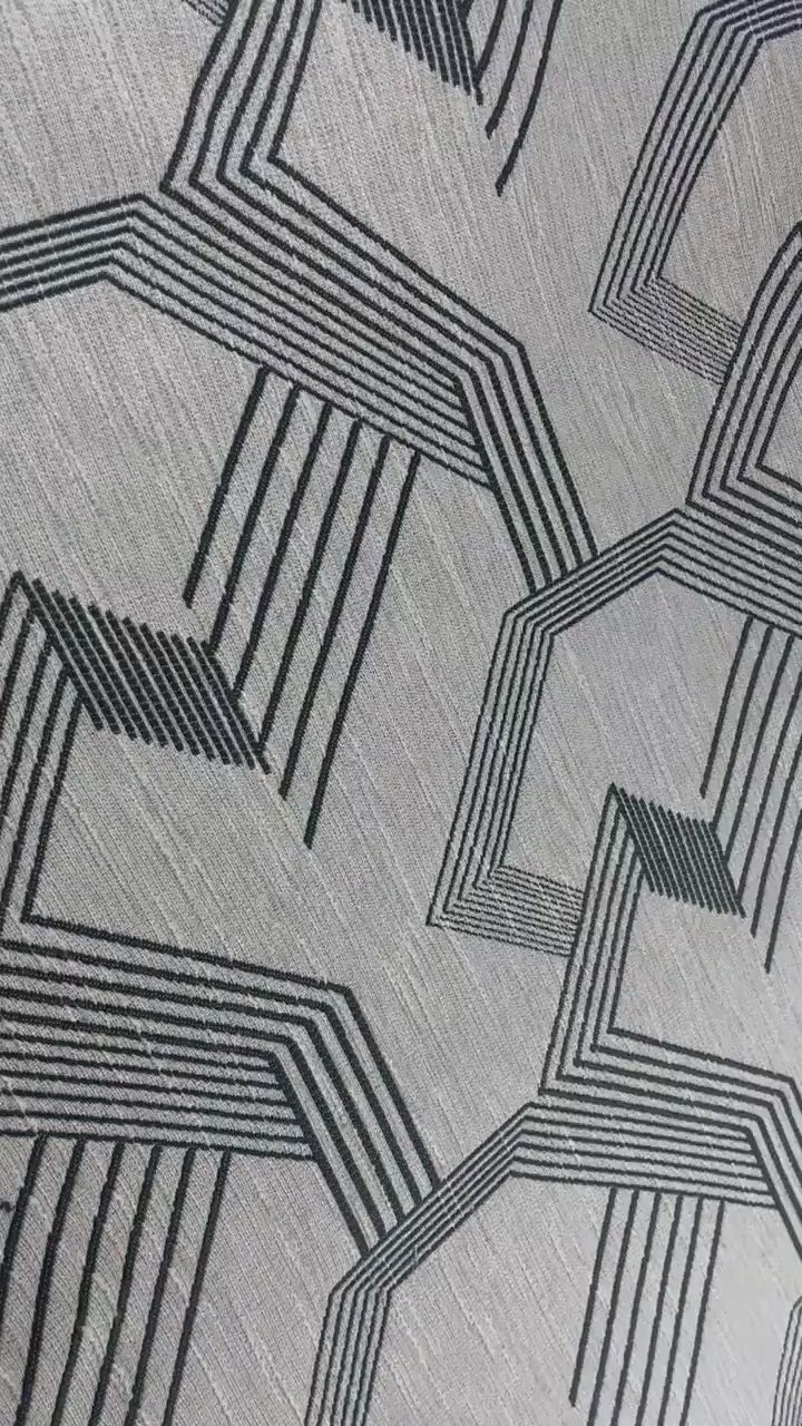 Stylised Stripe Pattern Jacquard Upholstery Fabric in Black Cream|Abstract Geometric Upholstery Fabric For Dining Chair,Sofa, Couch