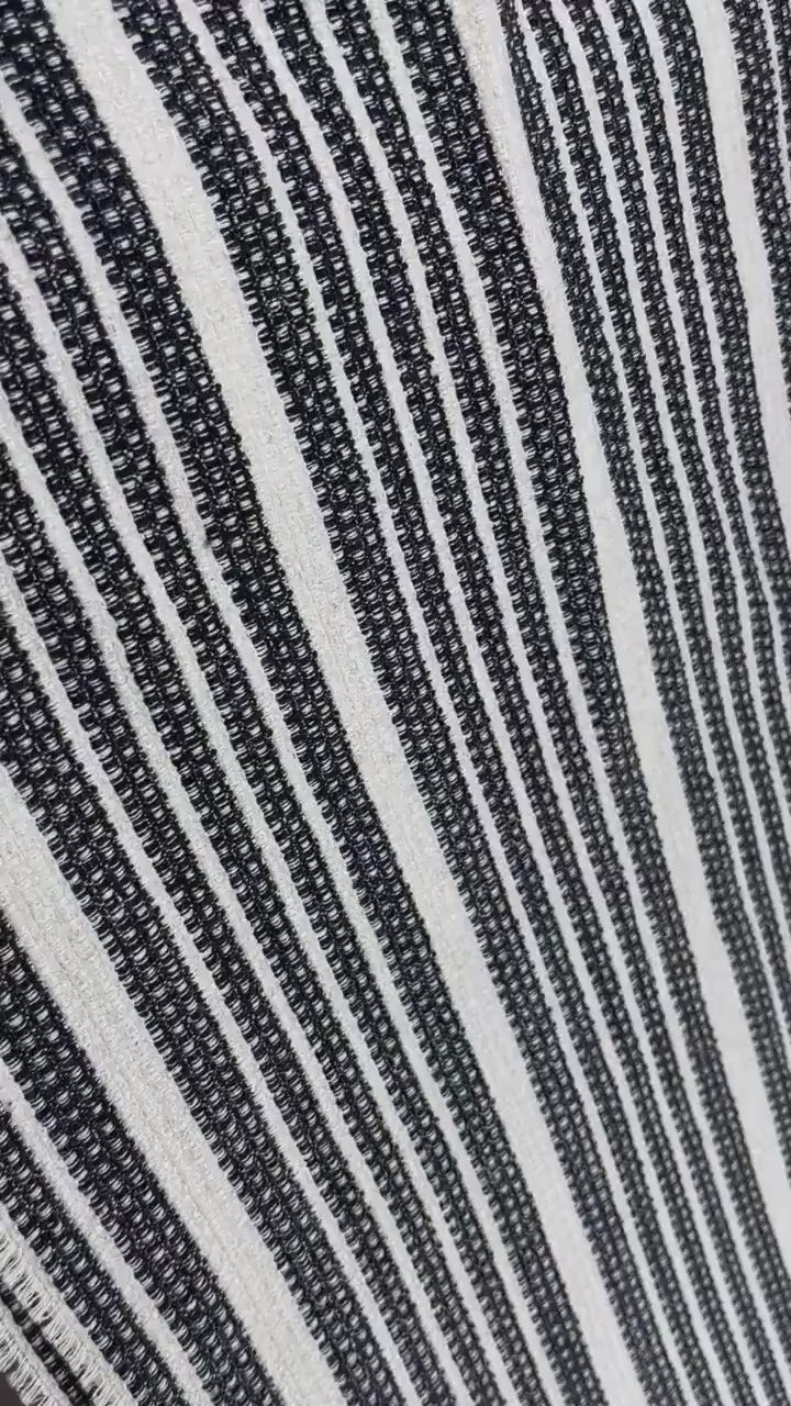 Heavy Linen and Orgaic Cotton Blended Striped Textured Upholstery Fabric in Black and White|Vintage Upholstery Fabric For Chair By The Yard