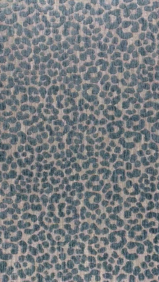 Designer Heavy Weight Linen Blend Cream Blue Chenille Leopard Jacquard Textured Upholstery Fabric|Animal Skin Geometric Woven Decor Fabric