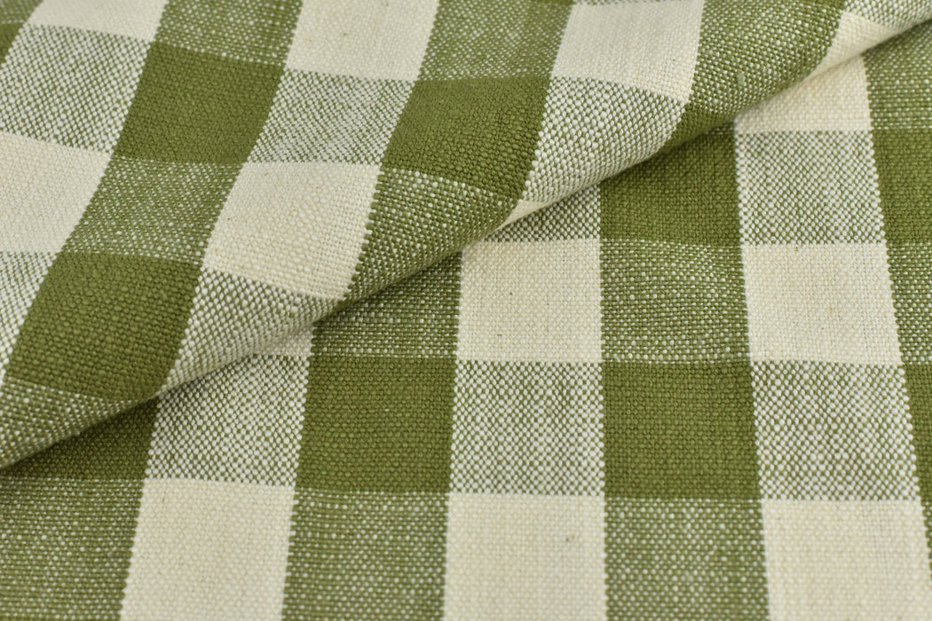 Heavyweight 100% Pure Cotton Vintage Green/Blue/Orange Buffalo Check Jacquard Upholstery Drapery Fabric|Farmhouse Country Plaid Decor Fabric