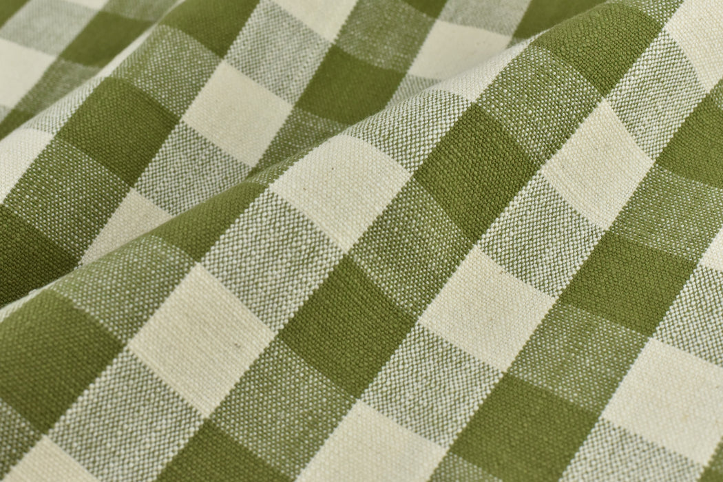 Heavyweight 100% Pure Cotton Vintage Green/Blue/Orange Buffalo Check Jacquard Upholstery Drapery Fabric|Farmhouse Country Plaid Decor Fabric