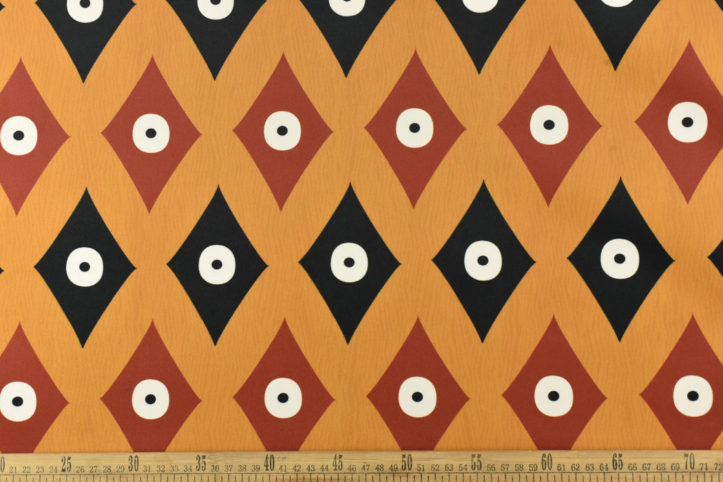 Abstract Geometric Seamless Pattern Upholstery Fabric For Furniture Chair|Eyes in Psychedelic Hippie style in Orange Reddish Brown Black