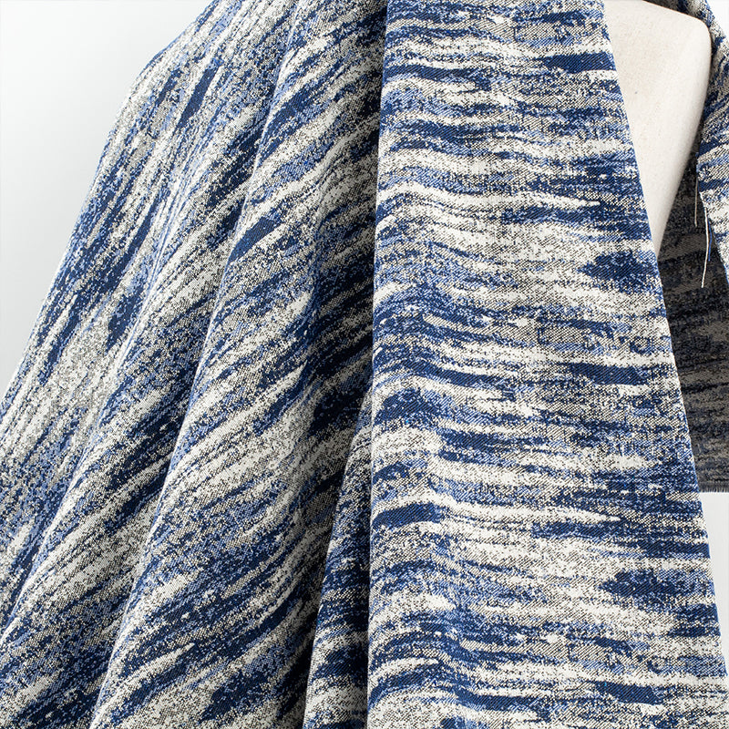 Blue oil painting tie dyed jacquard denim reconstruction gradual texture washing creative DIY clothing designer fabric