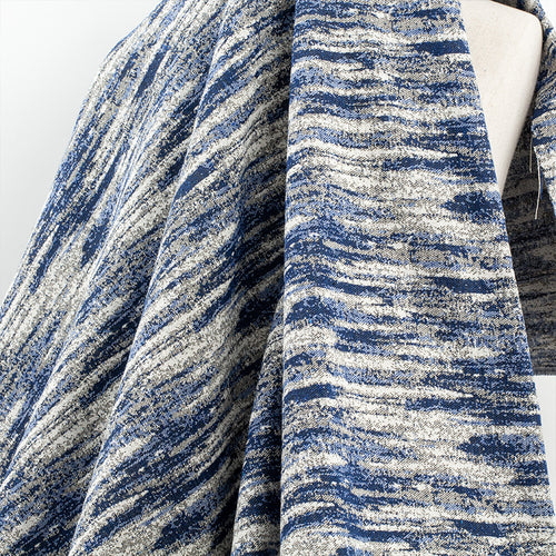 Blue oil painting tie dyed jacquard denim reconstruction gradual texture washing creative DIY clothing designer fabric BLUE