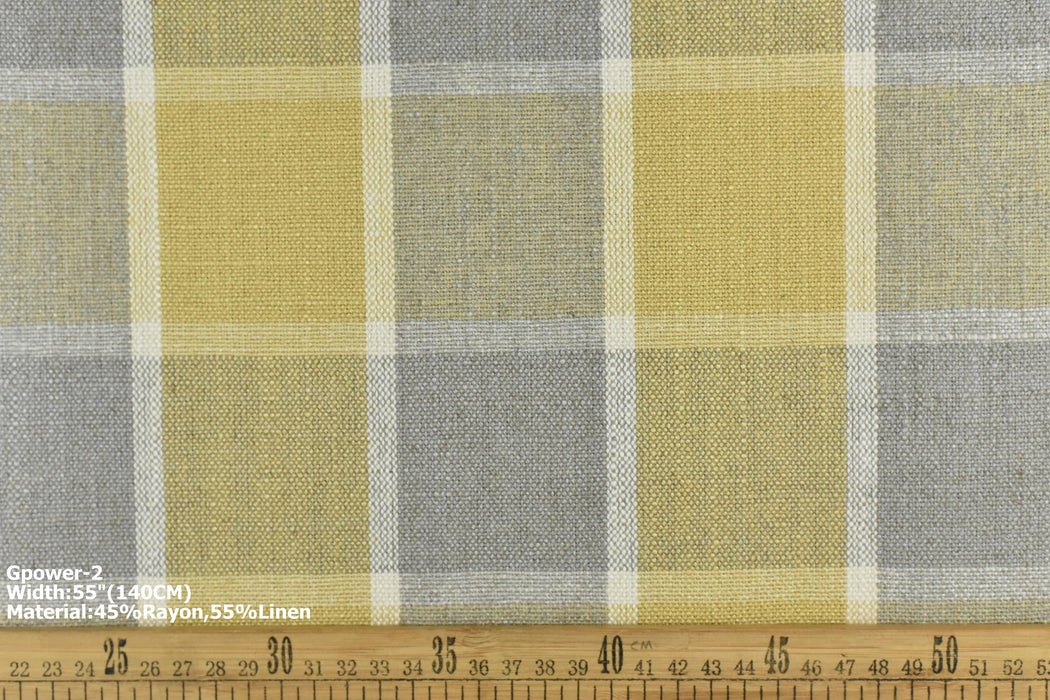 Designer Heavy Cotton Linen Upholstery Fabric|Farmhouse Rustic Floral Strip Buffalo Check Plaid Jacquard Woven Furniture Fabric Gpower-2