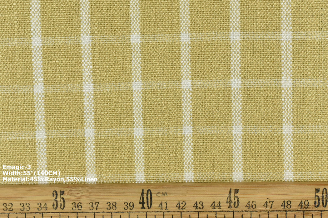 Designer Heavy Cotton Linen Upholstery Fabric|Farmhouse Rustic Floral Strip Buffalo Check Plaid Jacquard Woven Furniture Fabric Emagic-3