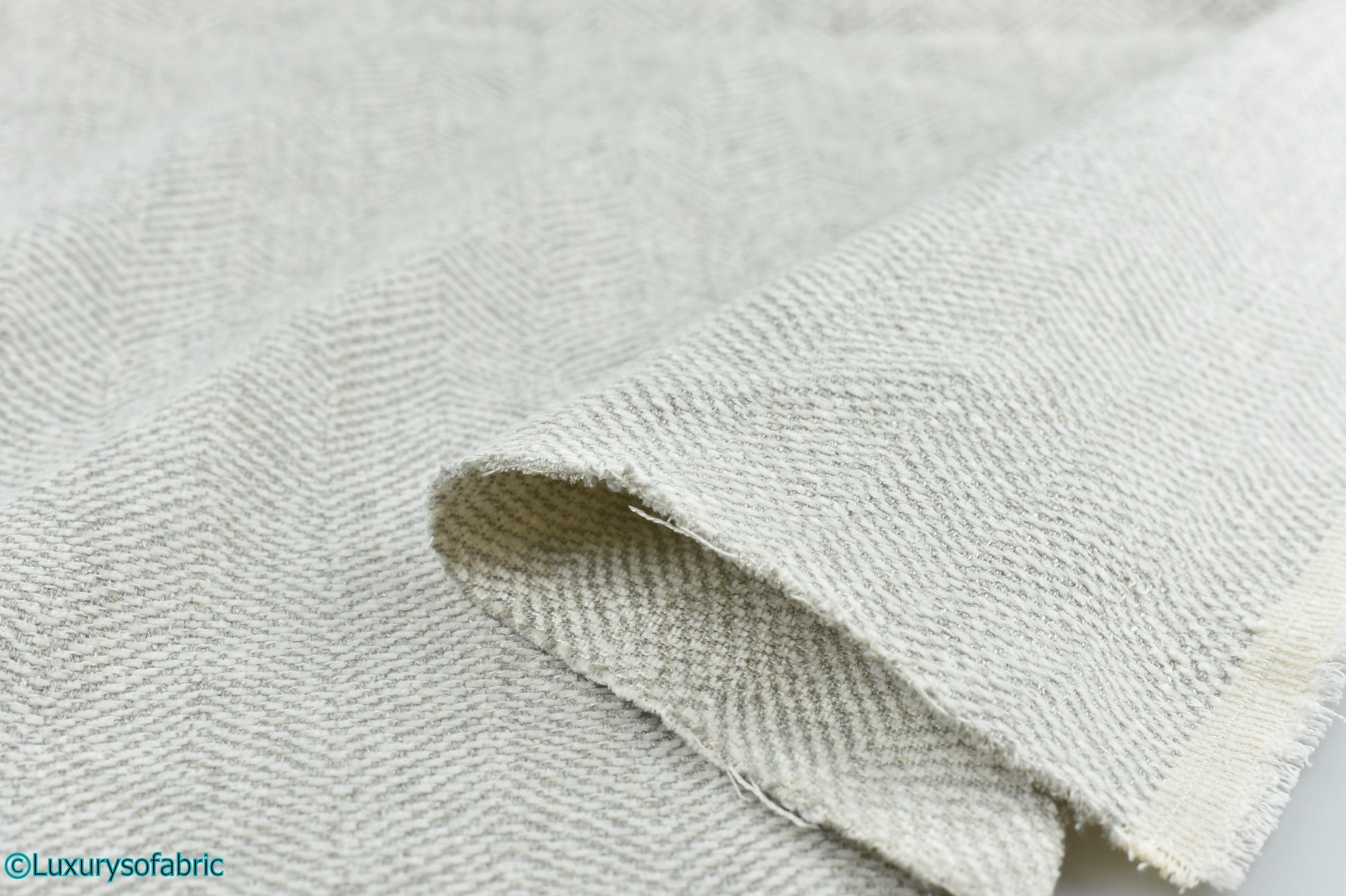 Designer Heavy Duty Polyester Linen White Gray Herringbone Goemetric Upholstery Fabric By The Yard