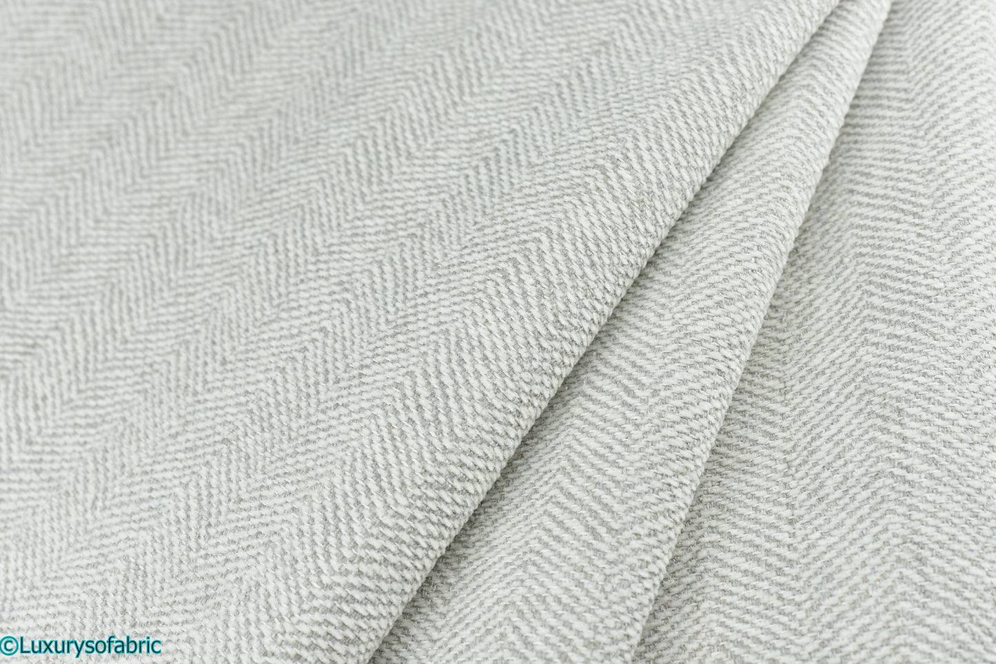 Designer Heavy Duty Polyester Linen White Gray Herringbone Goemetric Upholstery Fabric By The Yard