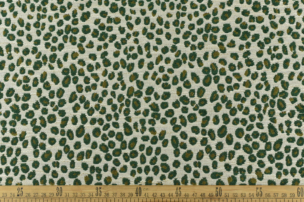 Designer Heavy Weight Leopard Jacquard Textured Upholstery Fabric in Green Yellow Cream|Animal Geometric Woven Home Decor Furniture Fabric