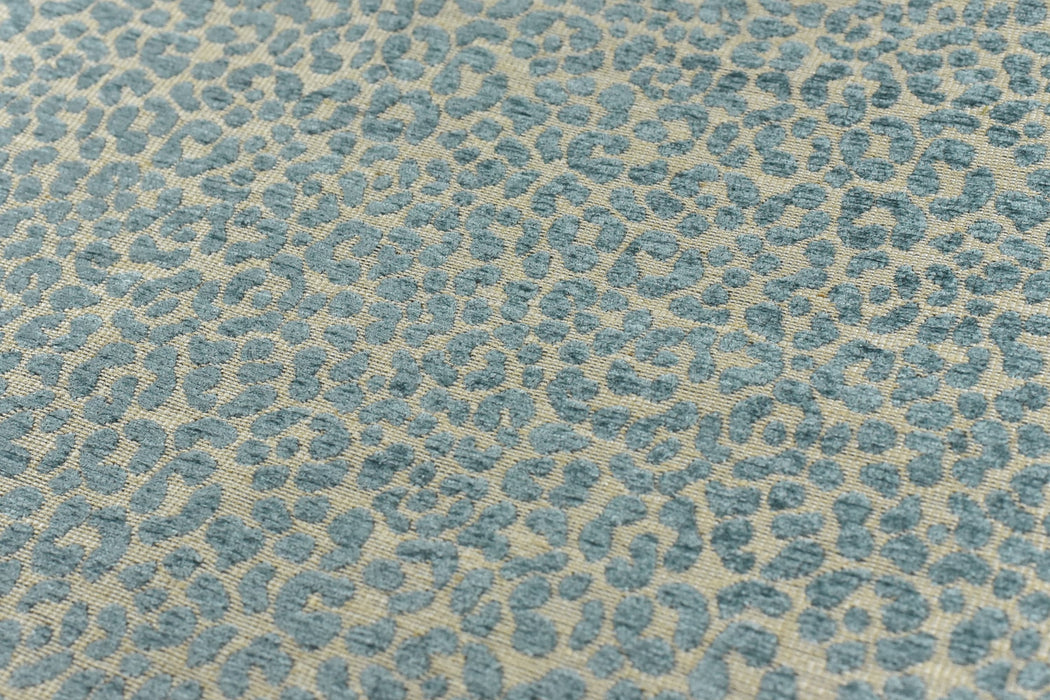 Designer Heavy Weight Linen Blend Cream Blue Chenille Leopard Jacquard Textured Upholstery Fabric|Animal Skin Geometric Woven Decor Fabric