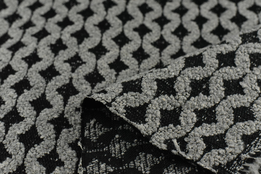 Extra Heavy Weight Geometric Boucle Textured Upholstery Fabric in Black and Grey|Home Decor Unique Jacquard Fabric By The Yard 55"/860GSM