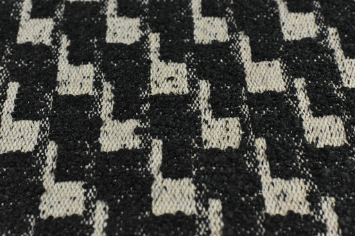 Geometric Pattern Heavy Duty Boucle Upholstery Fabric in Black and White|Cotton Blended Thick Furniture Upholstery Fabric For Chair Couch