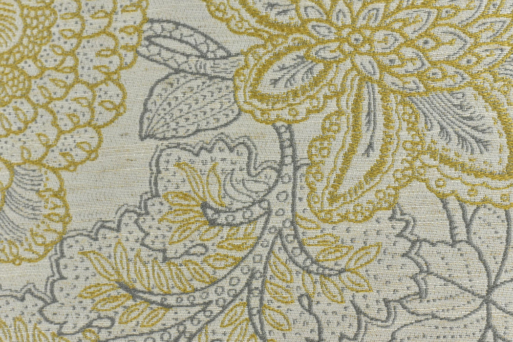 Heaavy Geometric Floral Jacquard Upholstery Fabric in Cream and Yellow|Rustic Linen Blend Upholstery Fabric For Dining Chair,Sofa, Couch