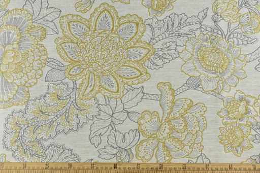 Heaavy Geometric Floral Jacquard Upholstery Fabric in Cream and Yellow|Rustic Linen Blend Upholstery Fabric For Dining Chair,Sofa, Couch