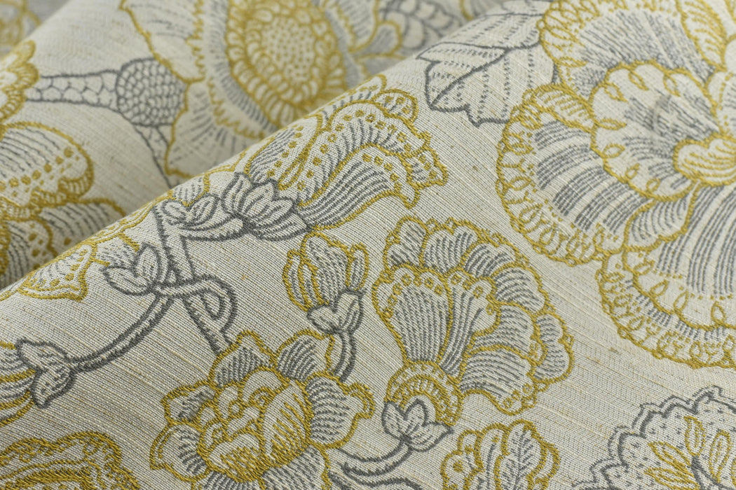 Heaavy Geometric Floral Jacquard Upholstery Fabric in Cream and Yellow|Rustic Linen Blend Upholstery Fabric For Dining Chair,Sofa, Couch