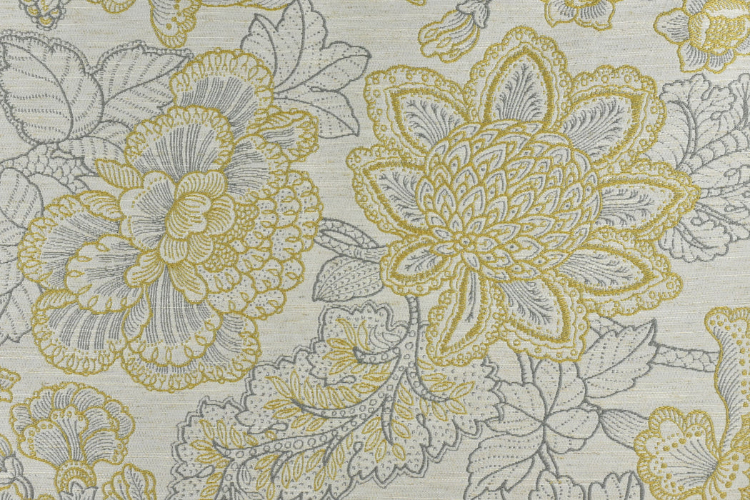 Heaavy Geometric Floral Jacquard Upholstery Fabric in Cream and Yellow|Rustic Linen Blend Upholstery Fabric For Dining Chair,Sofa, Couch