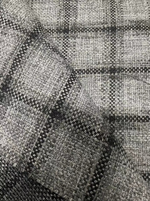 Heavy Weight Check Upholstery in Black and Gray|Plaid Woven Geometric Pattern Upholstery Fabric by the Yard