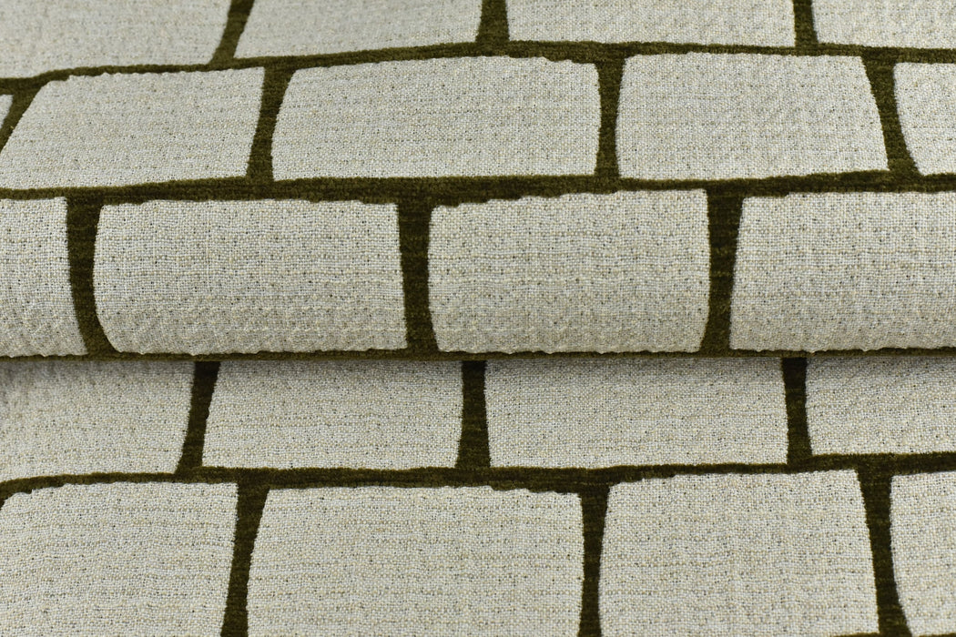 Heavy Weight Geometric Upholstery Fabric with Olive Chenille Square Pattern|Chunky Woven Textile Fabric For Chair|Reupholstery Project Idea