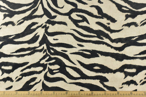 Heavy Weight Soft Velvet Tiger Print Upholstery Fabric|Black White Animal Print Tiger Skin Stripes Fabric For Chair Bench Ottoman Headboard Black Cream