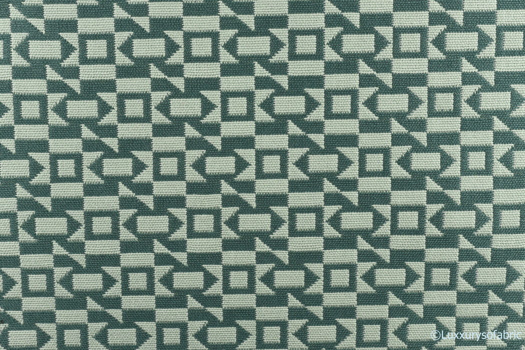 Heavy Weight Textured Geometric Design Jacquard Woven Home Décor Upholstery Fabric By The Yard Mineral Green