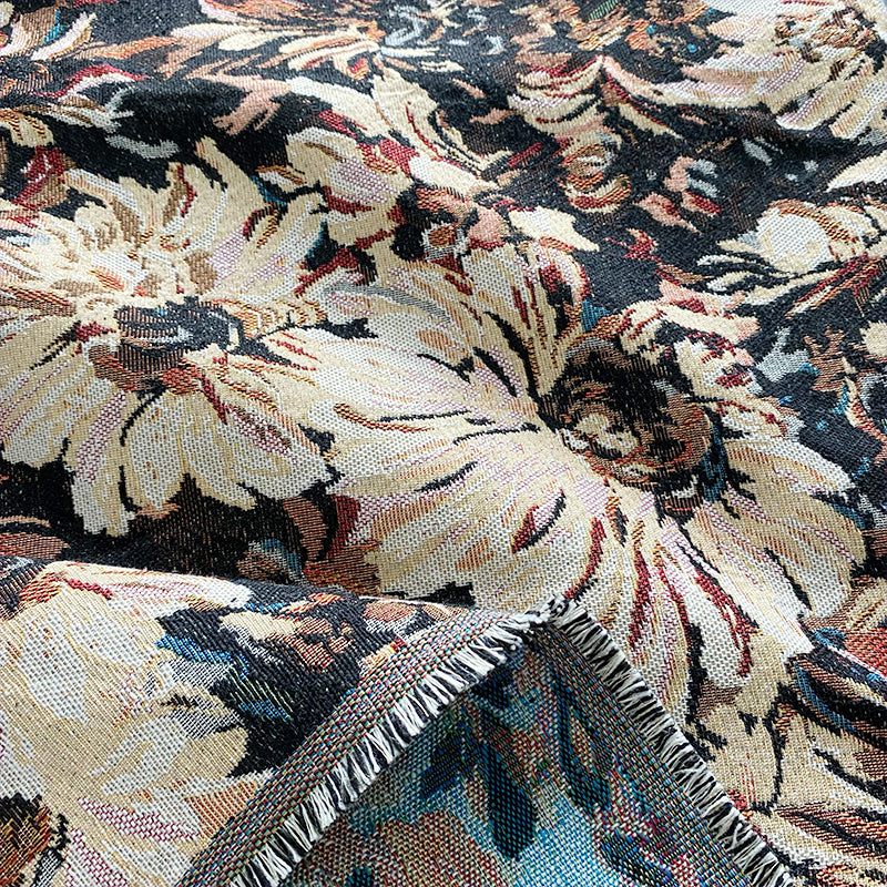 Monet's Painting Garden Oil Painting Wind Sunflower Jacquard Fabric Handmade DIY Bag Skirt Fashion Designer Fabric